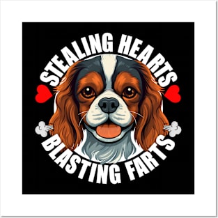 Funny Cavalier King Charles Spaniel Stealing Hearts Blasting Farts Dog Cute Puppy Posters and Art